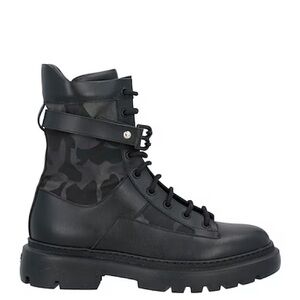 BALLY Brand New Ankle Boots Cow Leather Lace Up Black/Subtle Camo